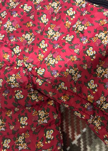 Fermuarlı Kırmızı Çiçek Desenli Kadın Ceketi - Görsel 5