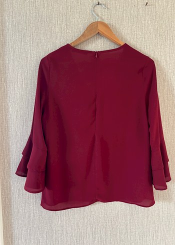42 Beden Zara Muadili Kadın Bordo V Yakalı Uzun Kollu Bluz