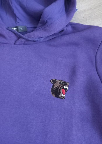 Mor Kapüşonlu erkek Sweatshirt - Görsel 2