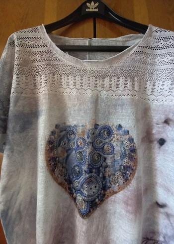 Dantel Detaylı Bohem Gri Kadın Bluz - Görsel 2