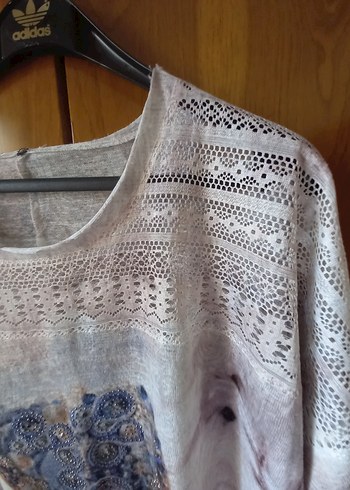 Dantel Detaylı Bohem Gri Kadın Bluz - Görsel 3