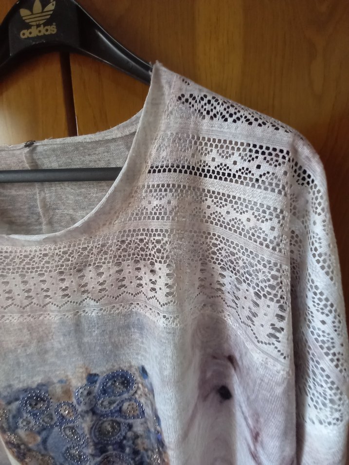 Dantel Detaylı Bohem Gri Kadın Bluz - Görsel 3