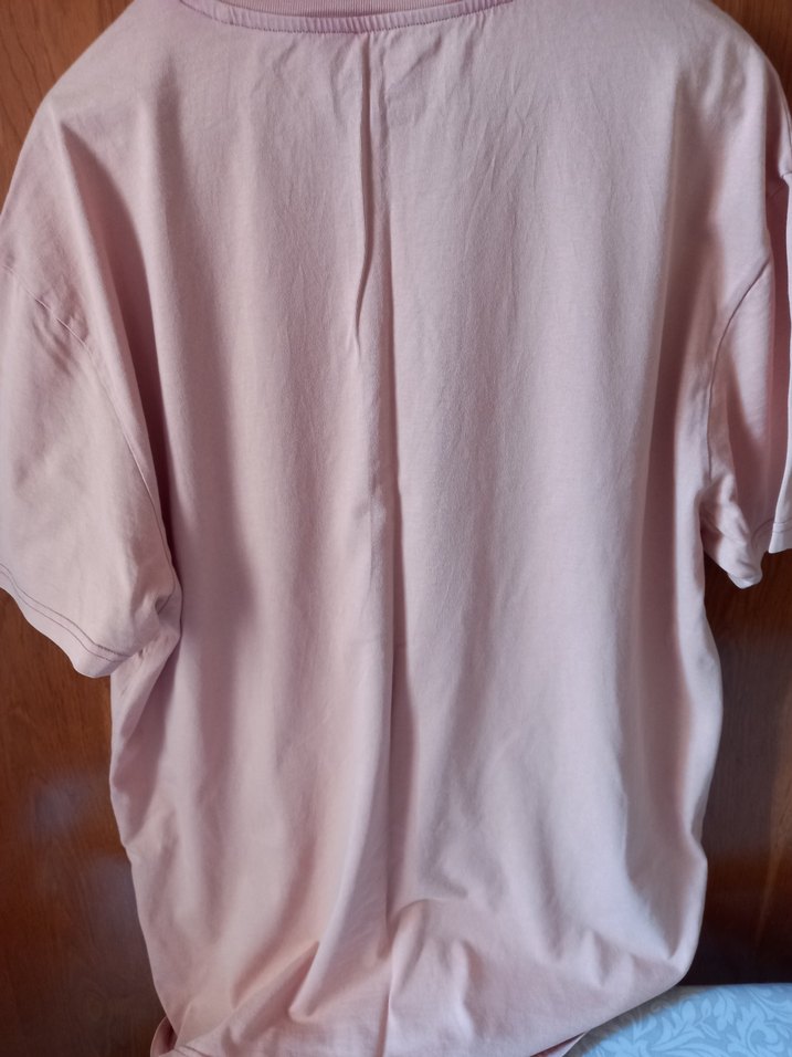 Pembe Pamuklu Tişört Yuvarlak Yaka, Kısa Kollu - Görsel 2