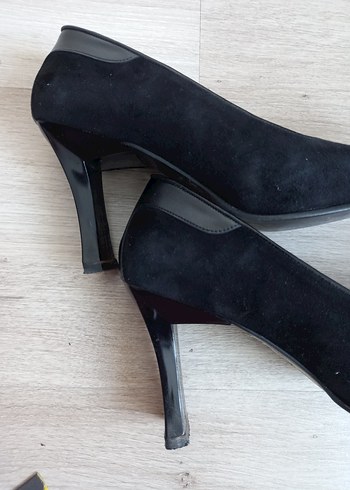 Siyah Süet Kare Burunlu Kadın Topuklu Ayakkabı - Görsel 7
