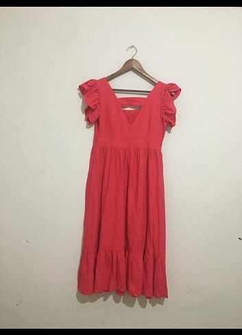 l Beden kırmızı Renk Keten kumaş koton elbise