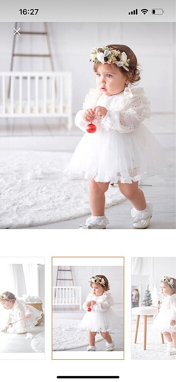 9-12 Ay Beden beyaz Renk Kız bebek elbise