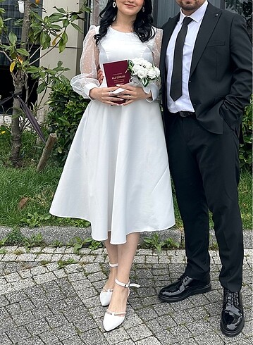 BEYAZ SATEN NİKAH ELBİSESİ