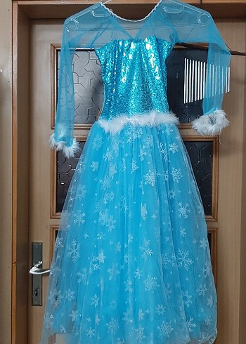 6 Yaş Beden elsa kostümü mavi Payetli Kız Çocuk Abiye Elbise