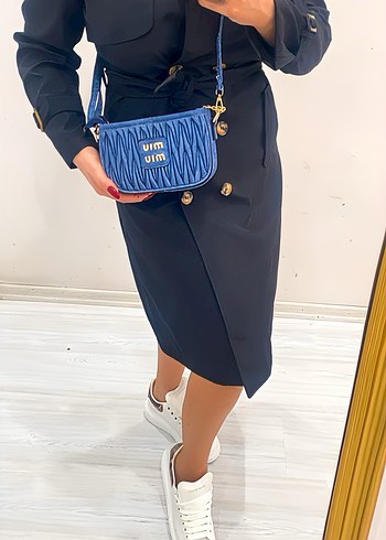  Beden mavi Renk Miu Miu Mavi Pileli Denim Kadın Çanta