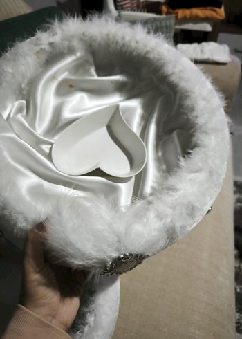 beyaz kürk kenarli sünnet kına na tepsisi ve sepeti - Görsel 6