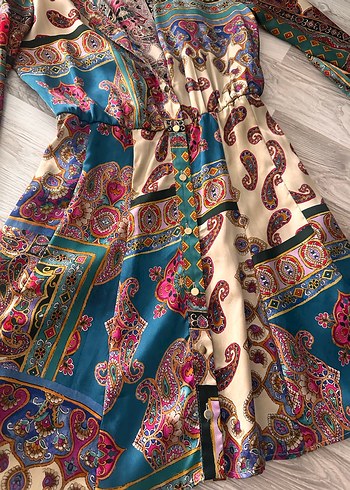 Bohem Desenli V Yakalı Mini Elbise - Görsel 4