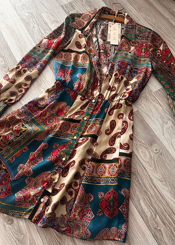 Bohem Desenli V Yakalı Mini Elbise - Görsel 5