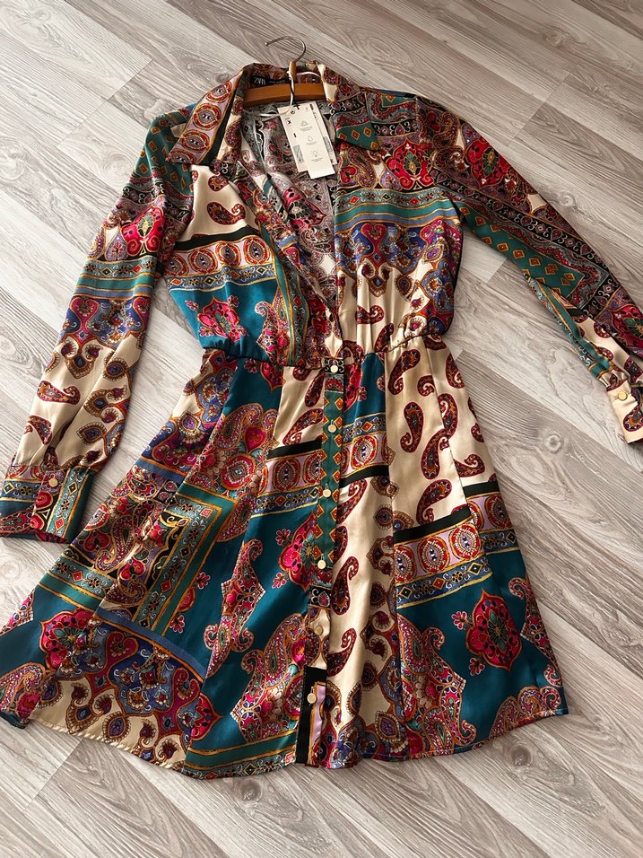 Bohem Desenli V Yakalı Mini Elbise - Görsel 3