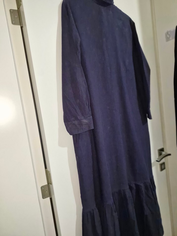 Lacivert Uzun Keten Elbise - Görsel 4