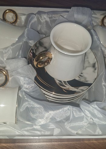 Gri Beyaz Mermer Desenli 6'lı Kahve Fincanı Seti - Görsel 7