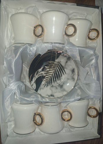 Gri Beyaz Mermer Desenli 6'lı Kahve Fincanı Seti - Görsel 5