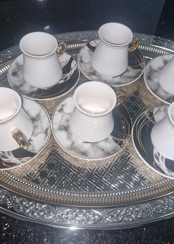 Gri Beyaz Mermer Desenli 6'lı Kahve Fincanı Seti - Görsel 4