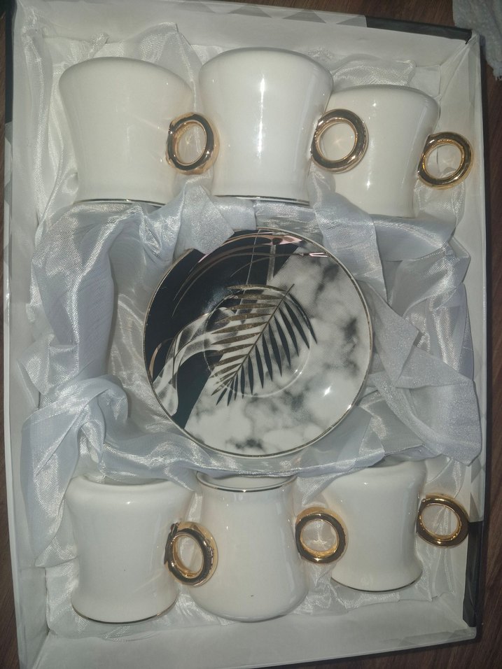 Gri Beyaz Mermer Desenli 6'lı Kahve Fincanı Seti - Görsel 5