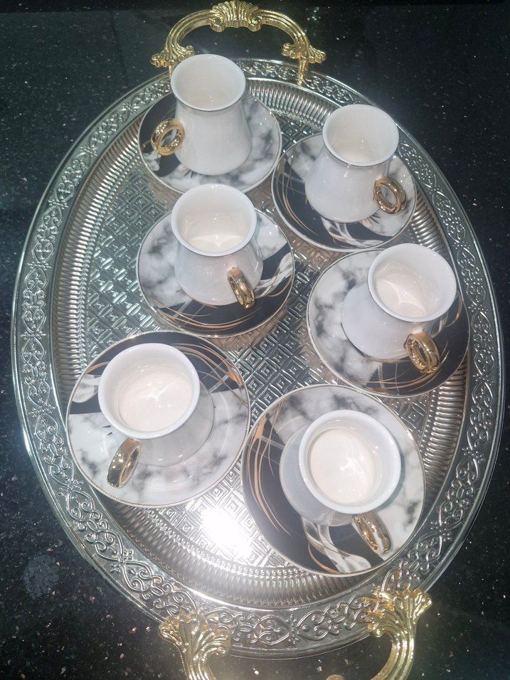 Gri Beyaz Mermer Desenli 6'lı Kahve Fincanı Seti - Görsel 2