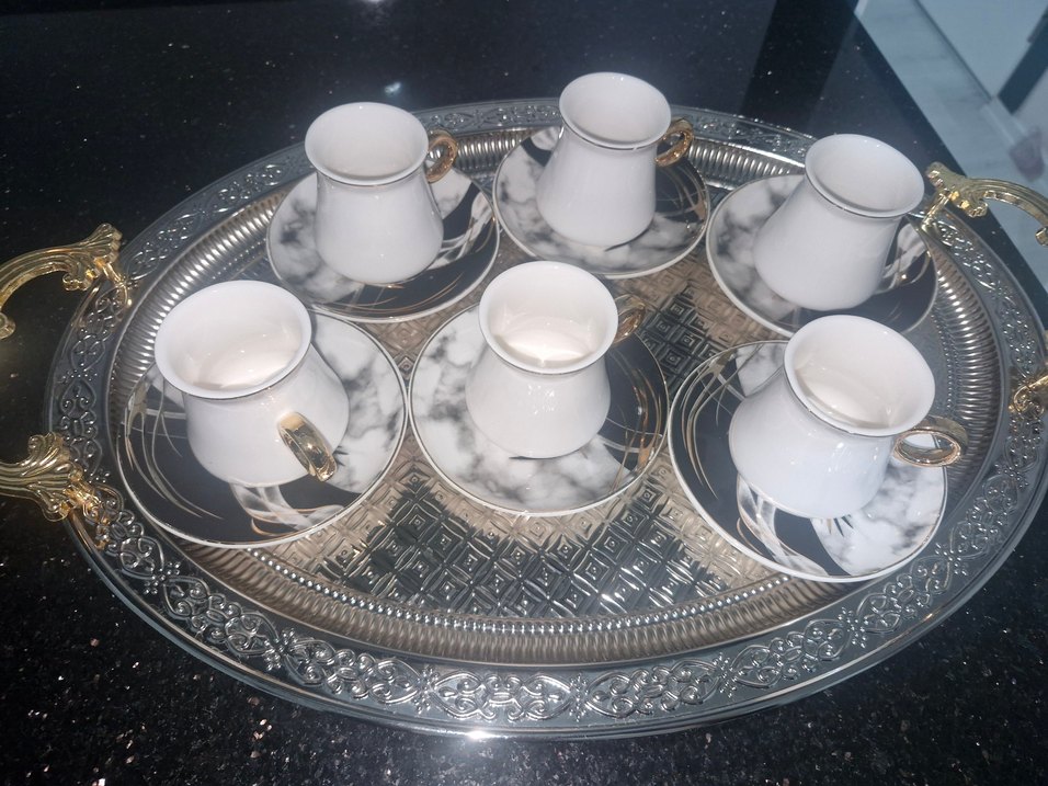 Gri Beyaz Mermer Desenli 6'lı Kahve Fincanı Seti - Görsel 4