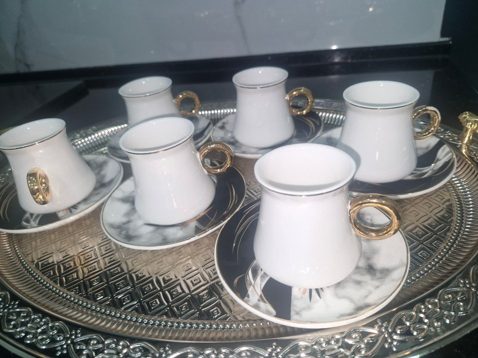 Gri Beyaz Mermer Desenli 6'lı Kahve Fincanı Seti - Görsel 3