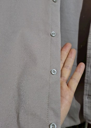 Bej Düğmeli Uzun Kollu Keten Gömlek - Görsel 3