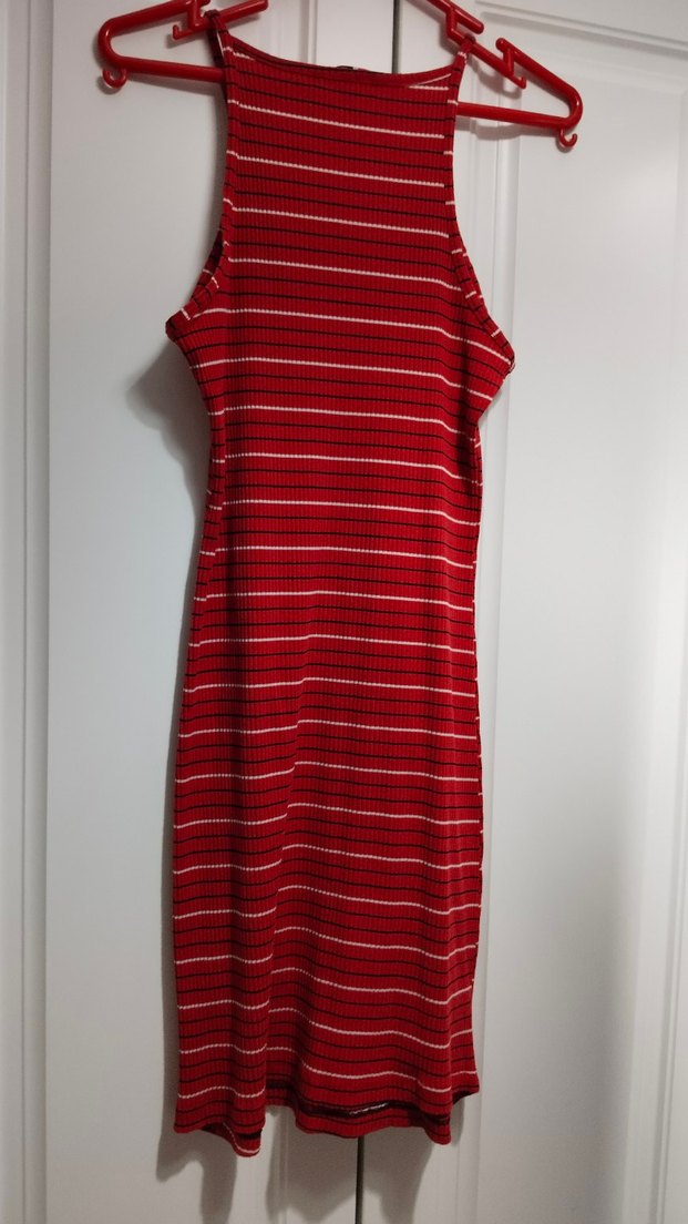 Kırmızı Çizgili Askılı Elbise - Görsel 4