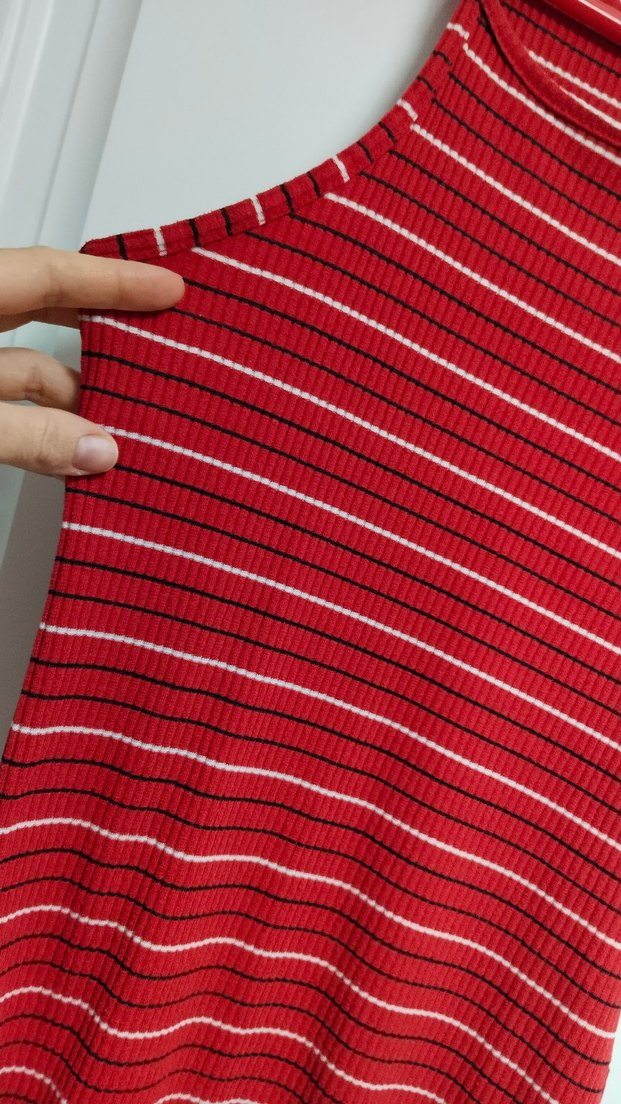 Kırmızı Çizgili Askılı Elbise - Görsel 2