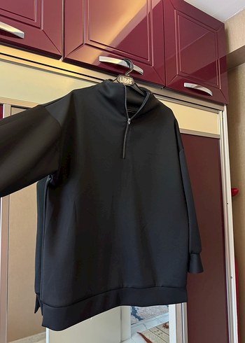 Yarım Fermuarlı Siyah Kadın Sweatshirt