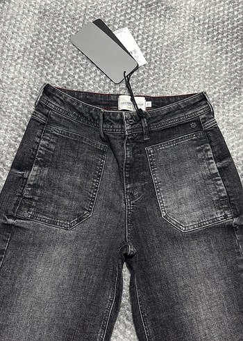 Gri Kadın Kot Pantolon Bel Detaylı - Görsel 2