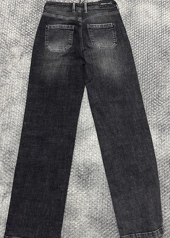 Gri Kadın Kot Pantolon Bel Detaylı - Görsel 3