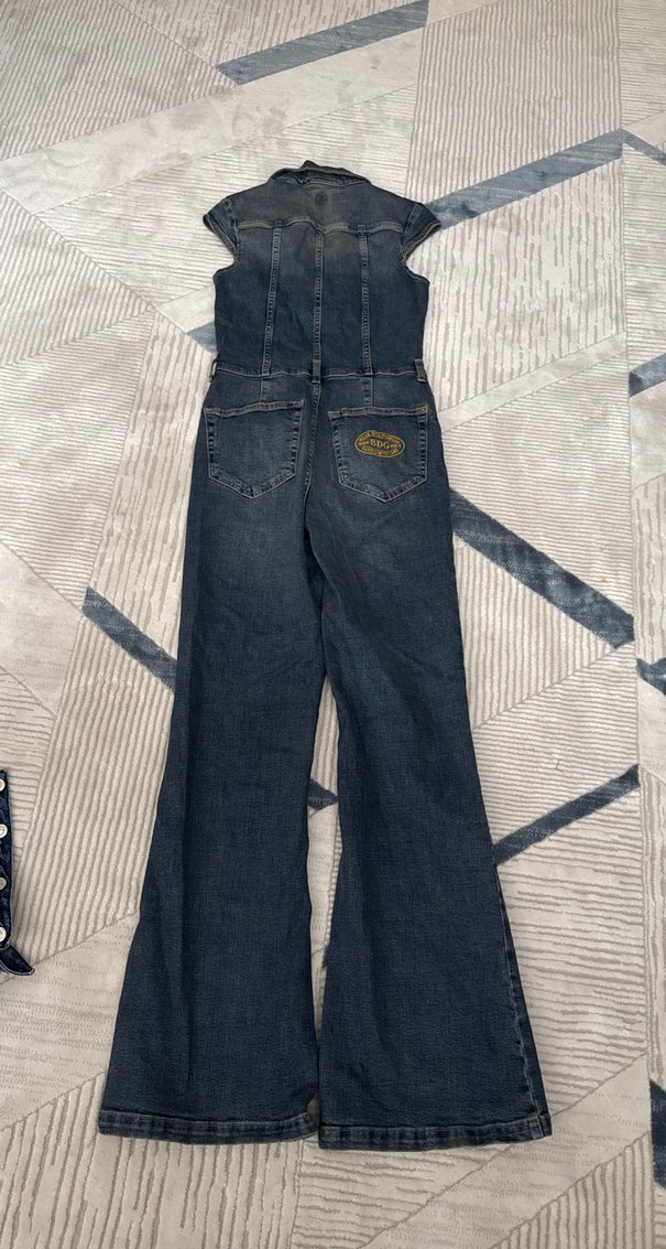 Kadın Lacivert Denim Tulum, Kemer Detaylı - Görsel 4