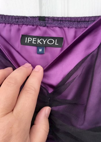 m Beden mor Renk Mor Straplez Drapeli Midi Abiye Elbise
