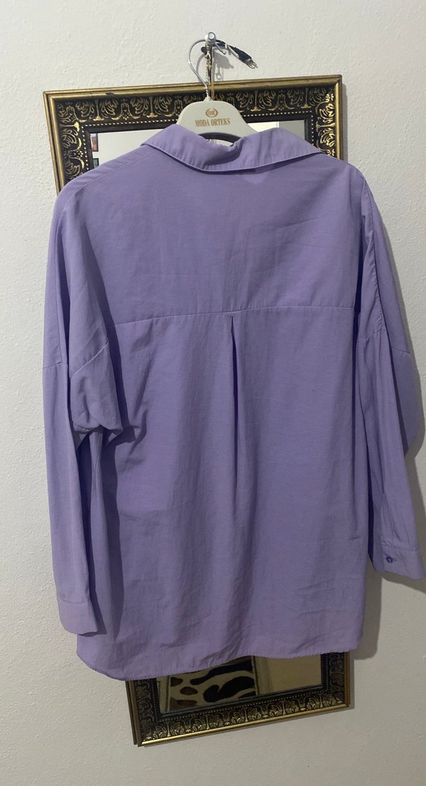 Mor Düğmeli Keten Gömlek - Görsel 3