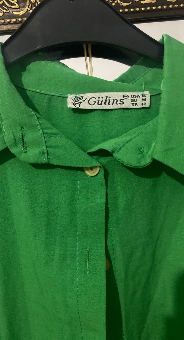 Düğmeli Yeşil Keten Kadın Gömlek - Görsel 2