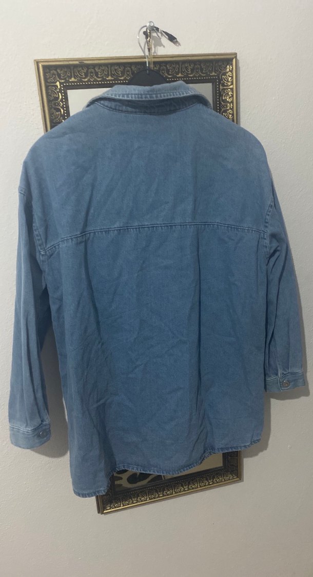 Düğmeli Mavi Kadın Denim Ceket - Görsel 4