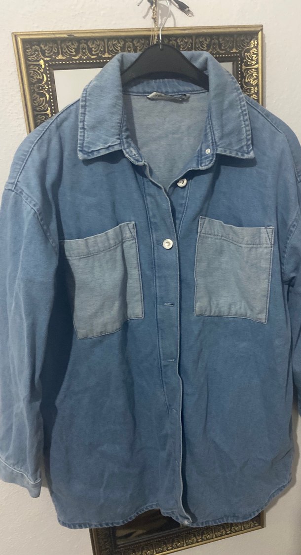 Düğmeli Mavi Kadın Denim Ceket - Görsel 2