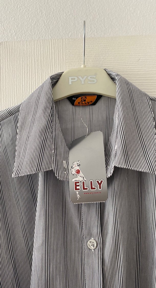 Gri Uzun Kollu Keten Düğmeli Kadın Gömlek - Görsel 3