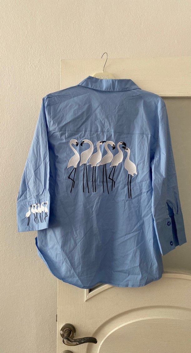 Nakış Detaylı Mavi Kadın Gömlek - Görsel 2