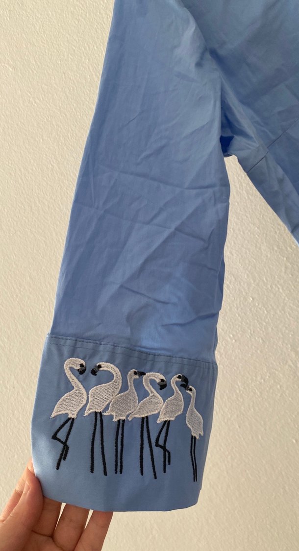 Nakış Detaylı Mavi Kadın Gömlek - Görsel 3