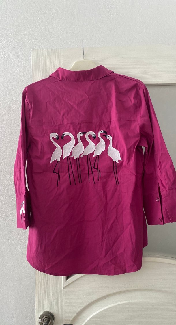 Uzun Kollu Pembe Nakışlı Kadın Gömlek - Görsel 2