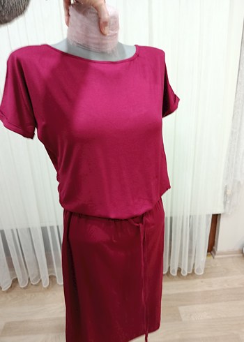 xs Beden bordo Renk Bordo Mini Salaş Kadın Elbise