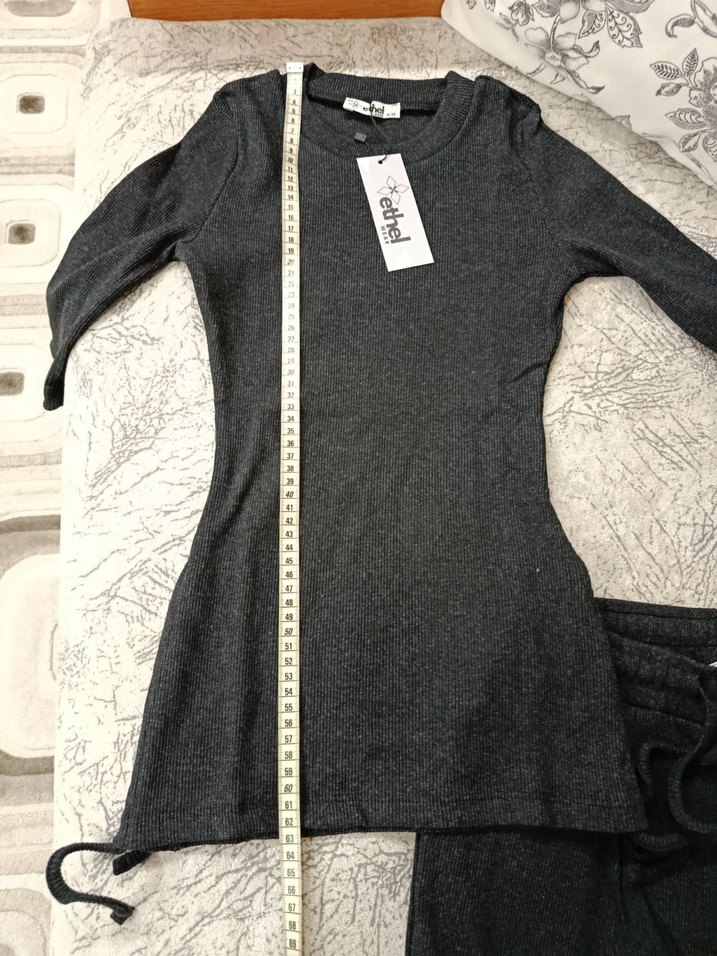 Antrasit renk ikili takım bol paça kaşkorse esnek kumaş - Görsel 2