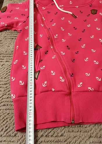 Renkli Desenli Kapüşonlu Fermuarlı Pembe Sweatshirt - Görsel 4