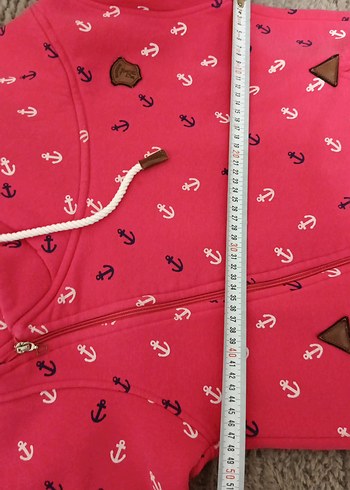 Renkli Desenli Kapüşonlu Fermuarlı Pembe Sweatshirt - Görsel 5