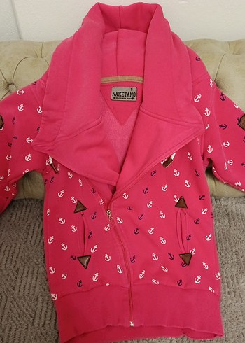 Renkli Desenli Kapüşonlu Fermuarlı Pembe Sweatshirt - Görsel 8