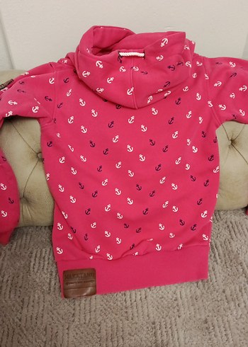 Renkli Desenli Kapüşonlu Fermuarlı Pembe Sweatshirt - Görsel 3