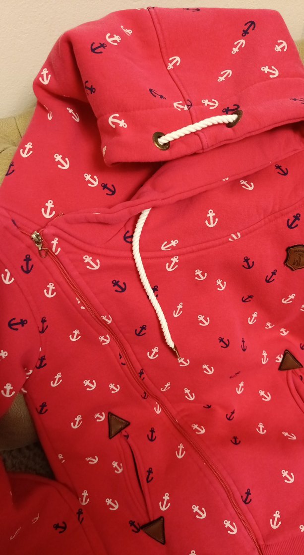 Renkli Desenli Kapüşonlu Fermuarlı Pembe Sweatshirt - Görsel 2