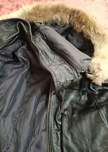 Kürk Detaylı Siyah Deri Kadın Ceket - Görsel 8