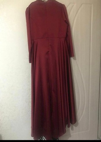 Bordo Uzun Kollu Drapeli Abiye Elbise - Görsel 3